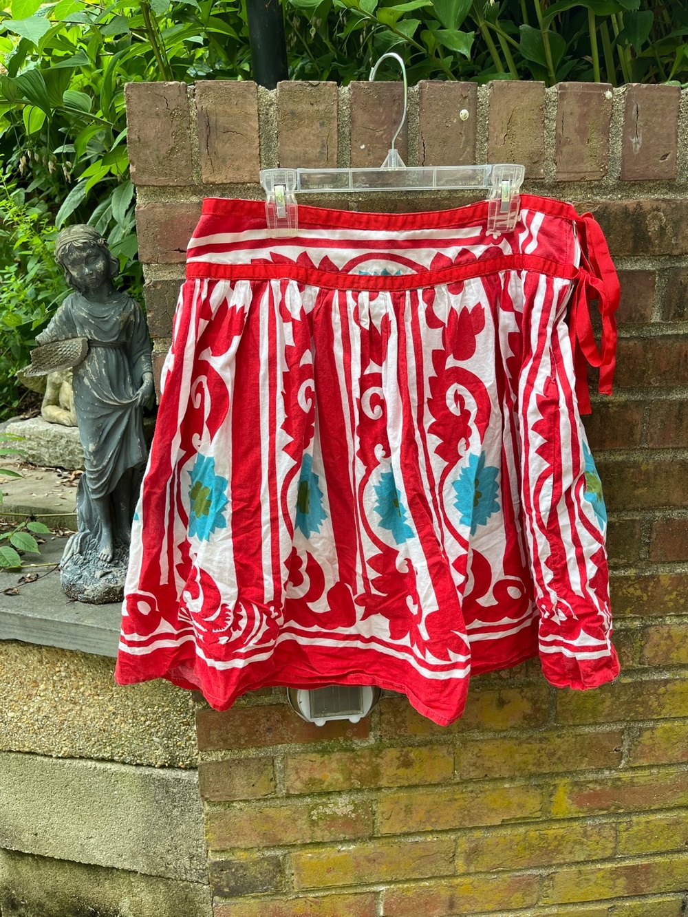 STUDIO Spa Red Cotton Floral Tie a Line Skirt